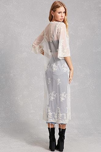 Forever21 Sheer Lace Longline Cardigan