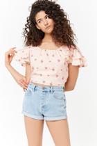 Forever21 Floral Flounce-sleeve Crop Top