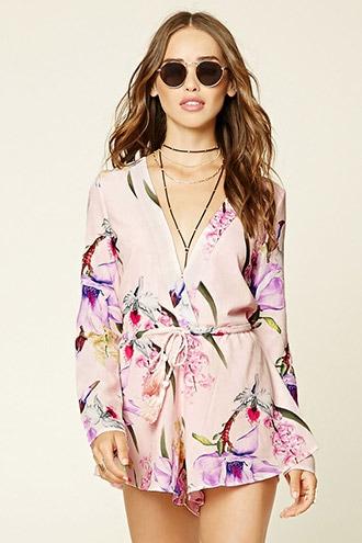 Forever21 Women's  Pink Selfie Leslie Floral Romper