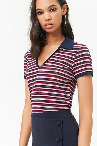 Forever21 Striped Ribbed Polo
