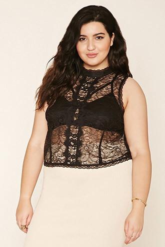 Forever21 Plus Women's  Plus Size Lace Button Back Top