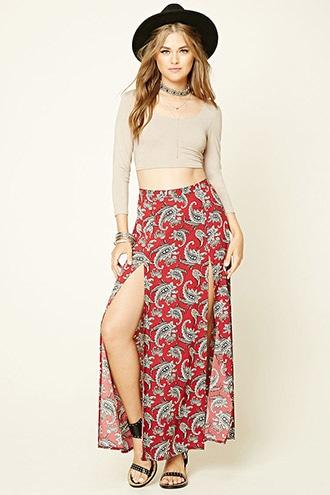 Forever21 Women's  Paisley Print M-slit Maxi Skirt