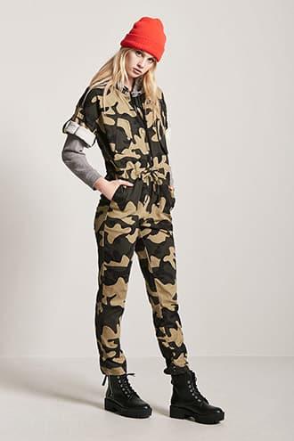 Forever21 Camo Button-front Jumpsuit
