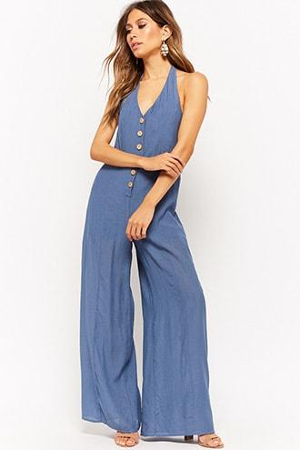 Forever21 Button-front Halter Jumpsuit