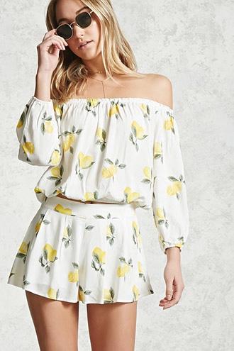 Forever21 Lemon Graphic Pleated Shorts