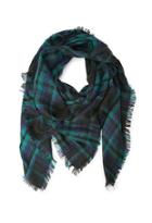 Forever21 Frayed Plaid Scarf (navy/green)