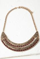 Forever21 Thread-woven Etched Necklace (antic Gold/burgundy)