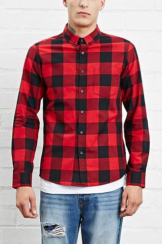 21 Men Men's  Red & Black Slim-fit Plaid Shirt