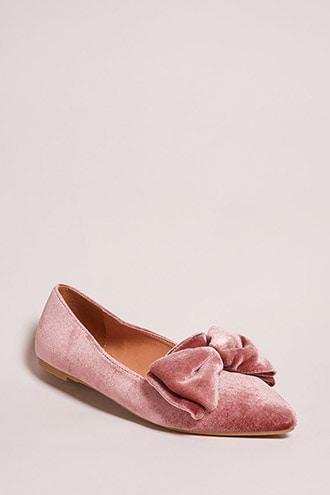 Forever21 Velvet Bow Pointed-toe Flats