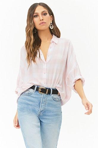 Forever21 Buffalo Plaid Keyhole Shirt