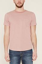 21 Men Men's  Mauve & White Striped Pocket Tee