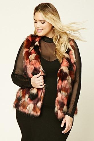 Forever21 Plus Women's  Pink & Black Plus Size Faux Fur Vest