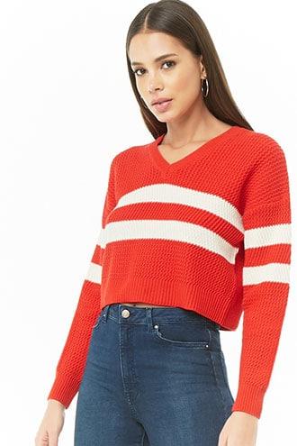 Forever21 Varsity Striped Cropped Sweater