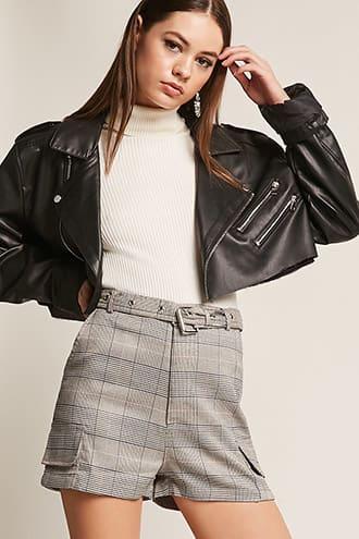 Forever21 High-waist Glen Plaid Shorts