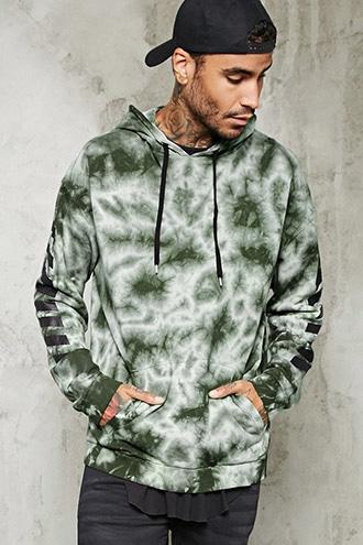 21 Men Men's  Stripe-sleeve Tie Dye Hoodie