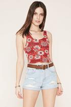 Forever21 Women's  Red & Cream Floral Print Tank