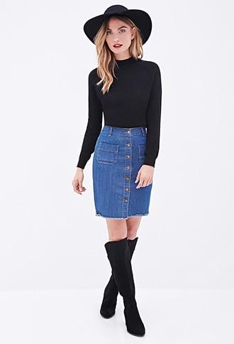 Forever21 Contemporary Button-down Denim Skirt