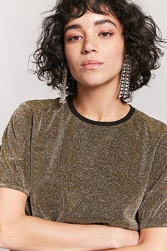 Forever21 Metallic Knit Cropped Tee