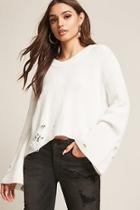 Forever21 Distressed Ribbed Bell-sleeve Top