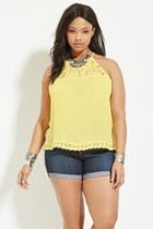 Forever21 Plus Women's  Yellow Plus Size Lace-paneled Cami