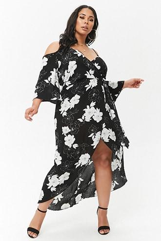 Forever21 Plus Size Floral Surplice Open-shoulder Maxi Dress