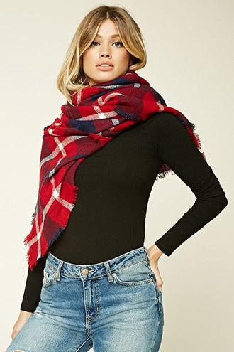 Forever21 Red & Navy Plaid Oblong Scarf
