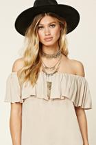 Forever21 Women's  Taupe Off-the-shoulder Flounce Top