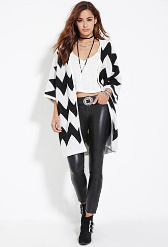 Forever21 Women's  Longline Zigzag Cardigan