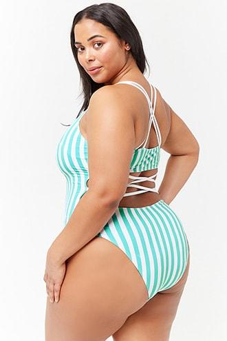 Forever21 Plus Size Striped Crisscross One-piece Swimsuit
