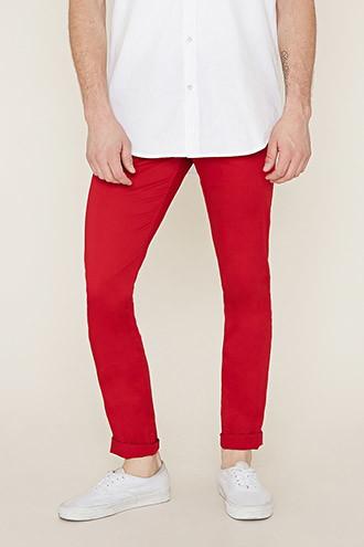 21 Men Men's  Red Slim-fit Trousers