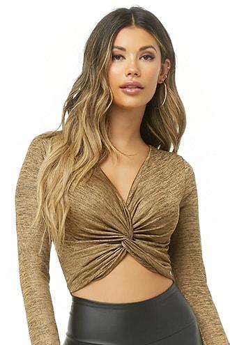 Forever21 Metallic Twist-front Crop Top
