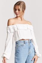Forever21 Woven Tiered Flounce Off-the-shoulder Crop Top