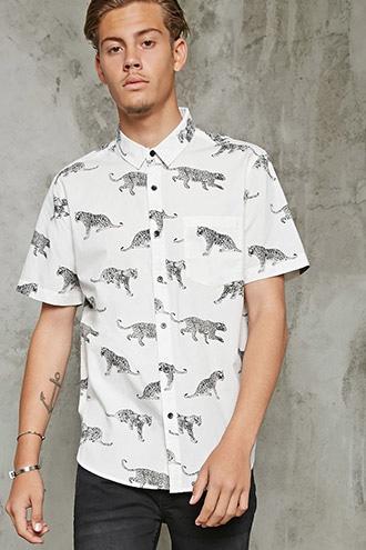 21 Men Men's  Slim-fit Jaguar Print Shirt