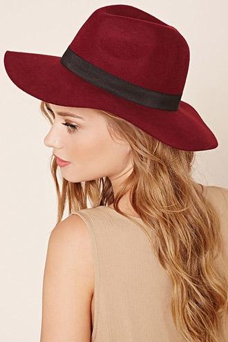 Forever21 Women's  Burgundy Wide-brim Felt Fedora