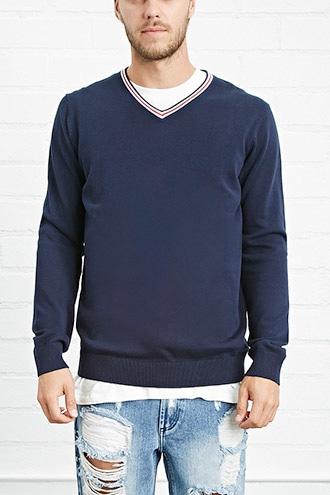 21 Men Men's  Varisty V-neck Sweater