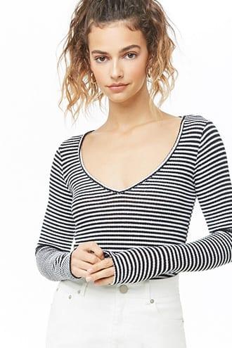 Forever21 Ribbed Striped V-neck Top