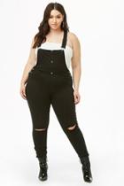 Forever21 Plus Size Button-front Distressed Denim Overalls