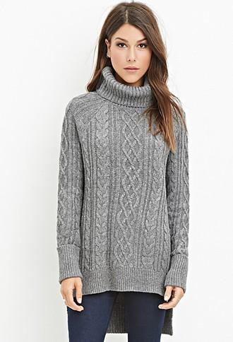 Forever21 Women's  Wool-blend Cable Knit Sweater (charcoal)