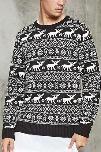 21 Men Men's  Black & Cream Fair Isle Sweater