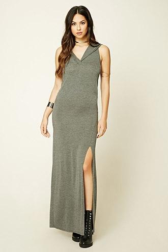 Forever21 Women's  Hooded Side-slit Maxi Dress