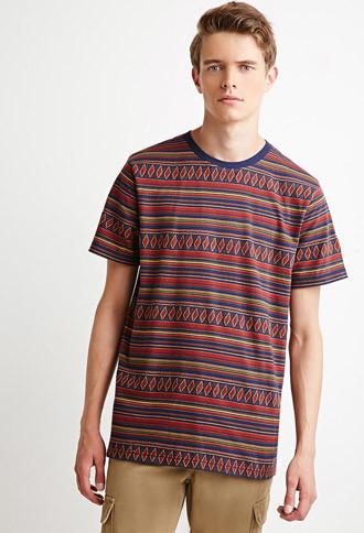21 Men Stripe Diamond-patterned Tee