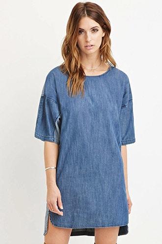 Forever21 Contemporary Life In Progress Denim Paneled Shift Dress