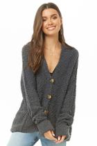 Forever21 Hooded Fuzzy Popcorn Knit Cardigan