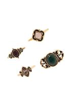 Forever21 Antique Gold Faux Gem Midi Ring Set