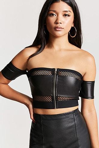 Forever21 Mesh Panel Off-the-shoulder Top