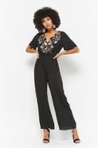 Forever21 Embroidered Floral Surplice Jumpsuit