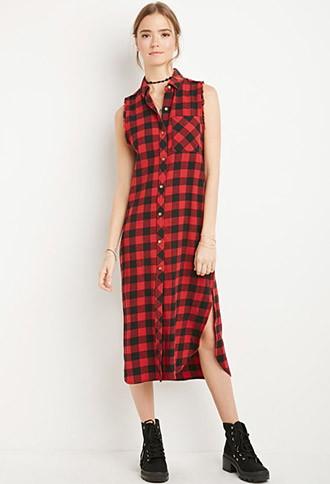 Forever21 Raw-cut Flannel Shirt Dress