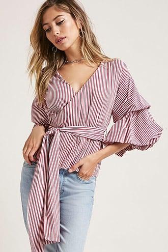 Forever21 Striped Puff-sleeve Top