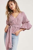Forever21 Striped Puff-sleeve Top