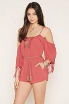 Forever21 Women's  Tasseled Open-shoulder Romper